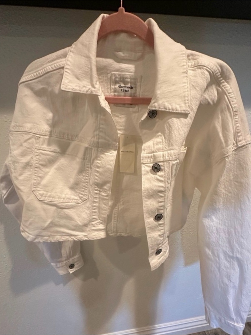 Abercrombie & Fitch White Cropped Denim Jacket